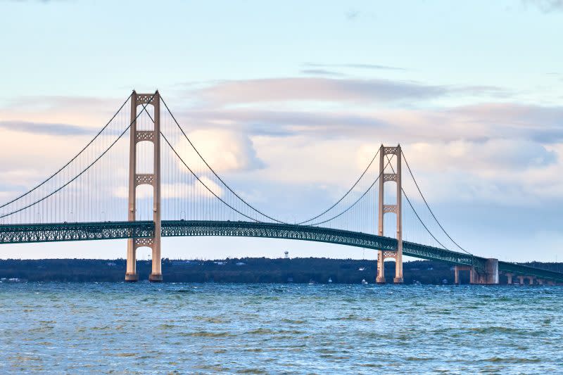 An evening shot of the Mackinac Bridge from the south. (Getty)