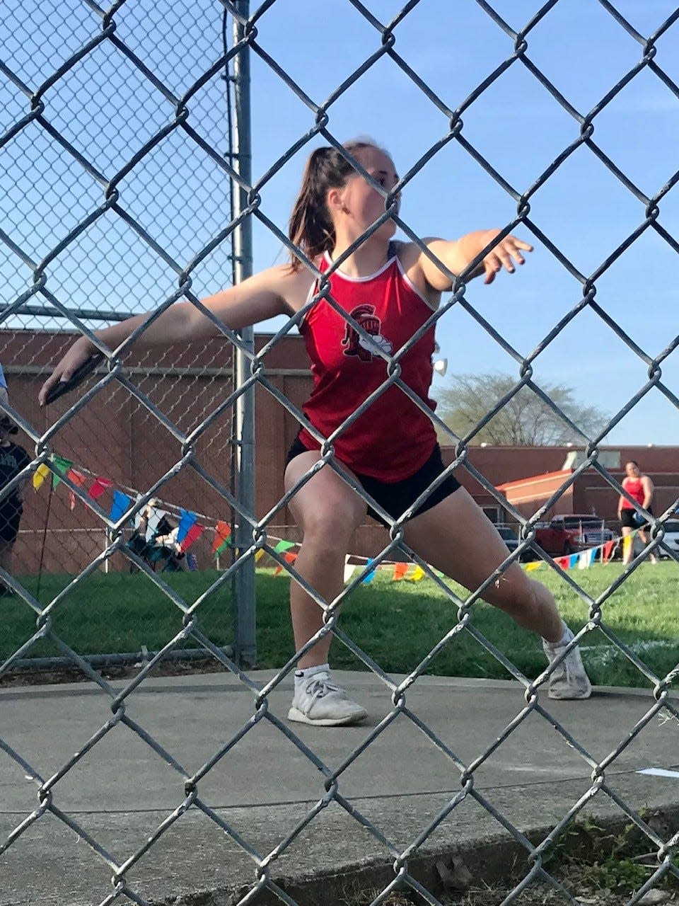 Pleasant's Maddie Aurigemma competes in the girls discus at last year's Mid Ohio Athletic Conference Track and Field Championships at Harding Stadium.