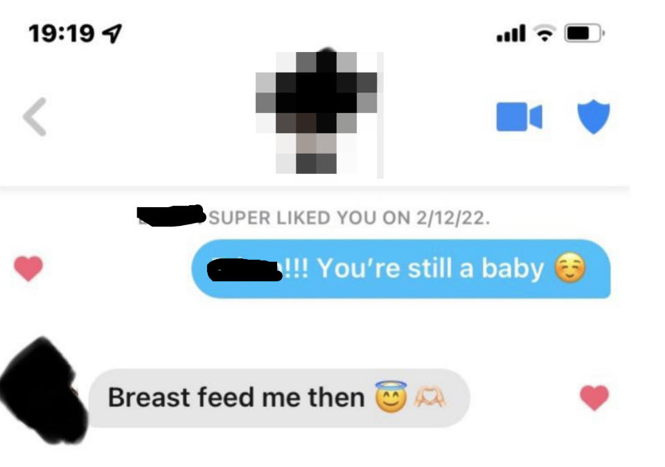 she says, you're still a baby and he says, breast feed me then