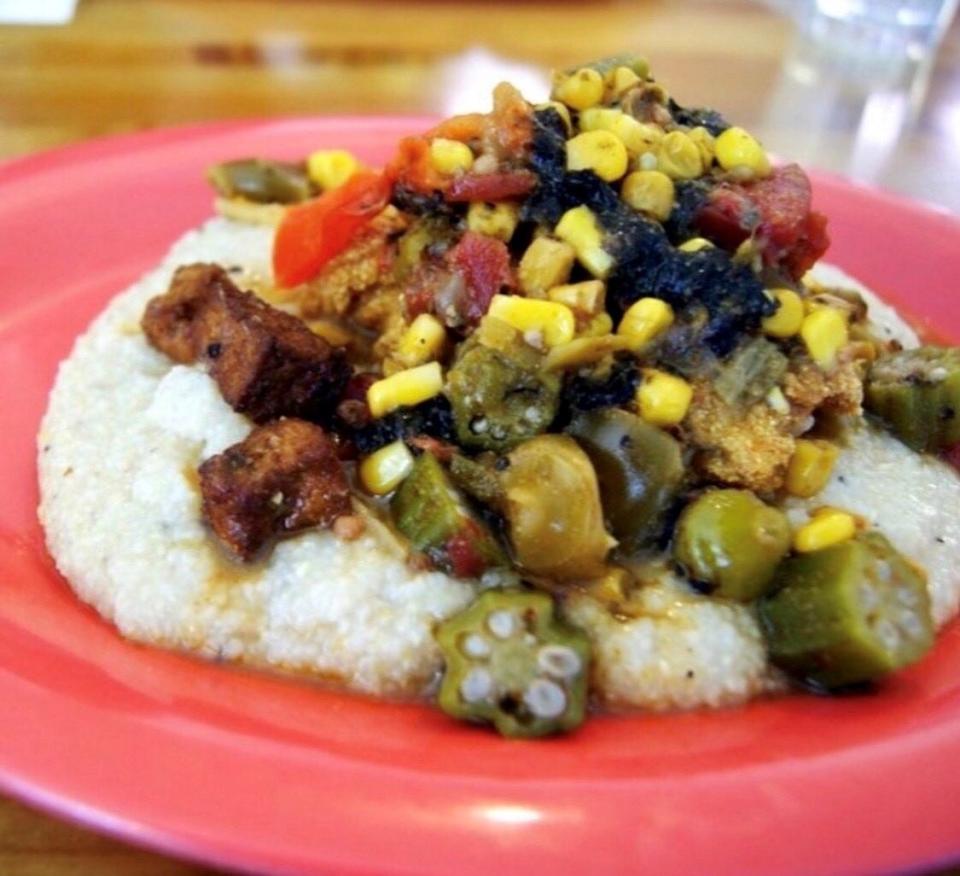 The Southern Staple Bowl includes buttered grits, crispy tofu and okra gumbo.