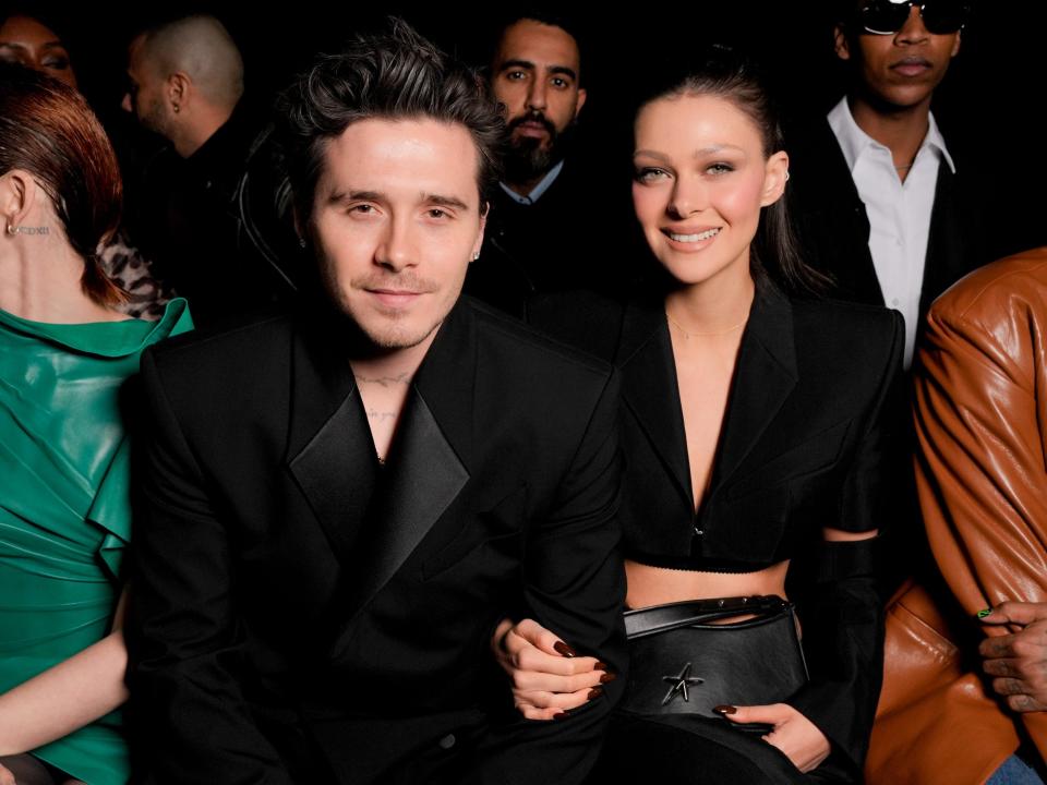 Brooklyn and Nicola Peltz Beckham at the Mugler RTW Fall 2024 show in March 2024.