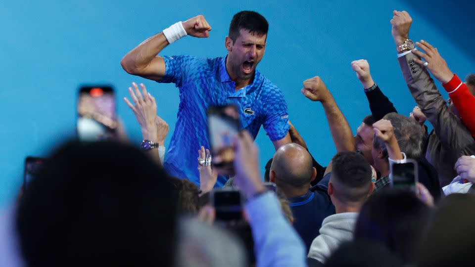 Djokovic celebrates after winning in Melbourne. - Darrian Traynor/Getty Images