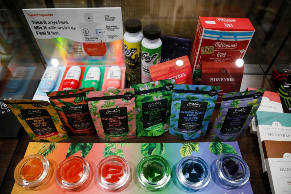 Marijuana infused edible products for sale at Greenlight Medical Marijuana Dispensary on North National Avenue on Thursday, Nov. 17, 2022.