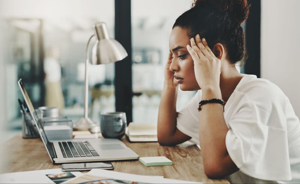 stressed mom at office