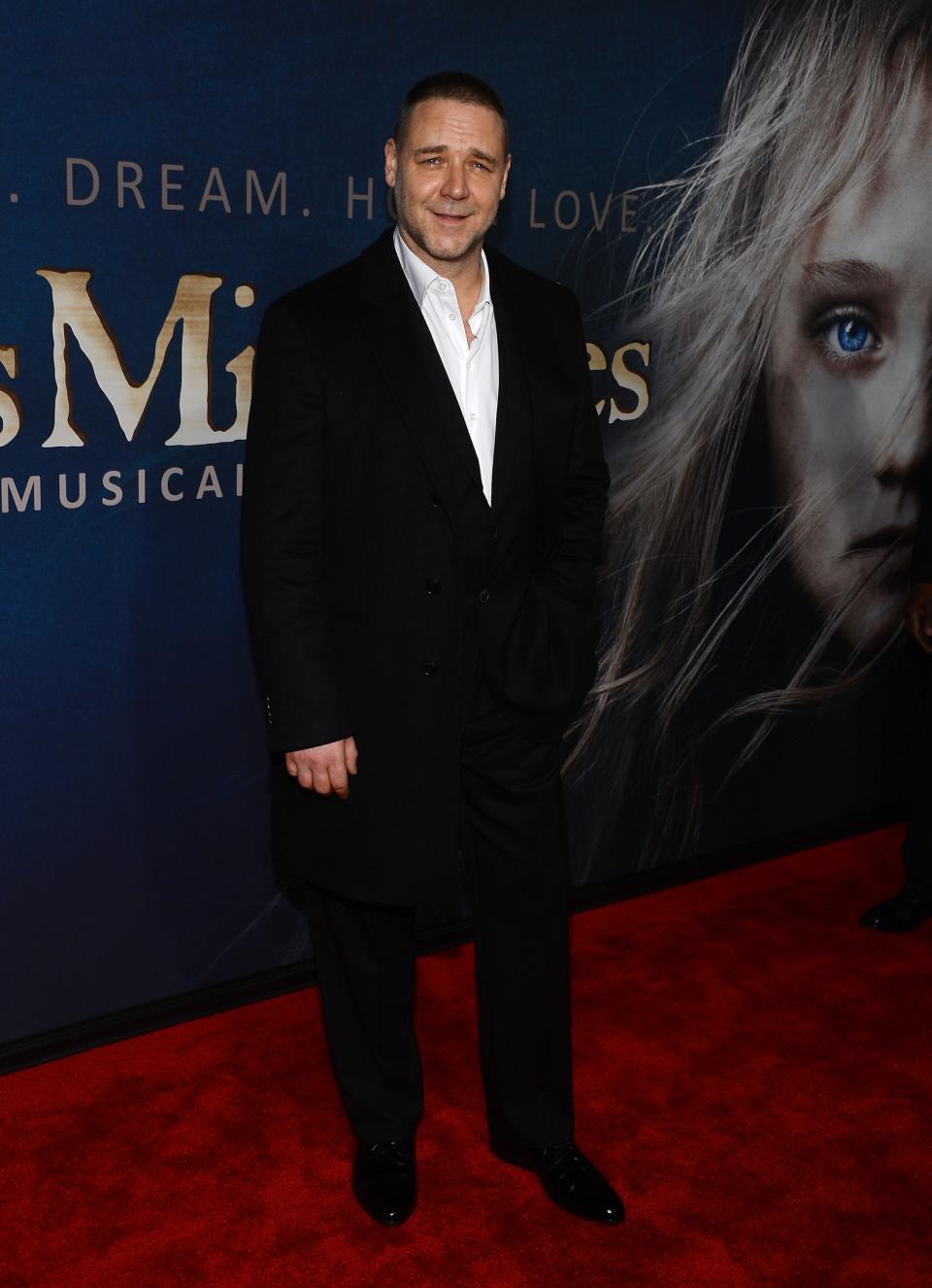 NEW YORK, NY - DECEMBER 10: Russell Crowe attends the "Les Miserables" New York premiere at Ziegfeld Theatre on December 10, 2012 in New York City. (Photo by Larry Busacca/Getty Images)