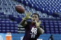 Mar 4, 2019; Indianapolis, IN, USA; Florida defensive back Chauncey Gardner-Johnson (DB48) goes through workout drills during the 2019 NFL Combine at Lucas Oil Stadium. Mandatory Credit: Brian Spurlock-USA TODAY Sports