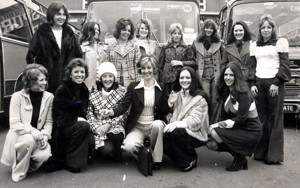 Tottenham Hotspur Fc Players Wives Pictured Outside White Hart Lane Prior To Leaving For Wembley For The League Cup Final V Norwich. L-r: Back Row: Gwen England (mrs Mike England) Carol Chivers (mrs Martin Chivers) Sandra Evans (mrs Ray Evans) The Club Doctor's Wife Marilyn Morgan (mrs Roger Morgan) Deborah Burke (mike Dillon's Girlfriend) Linda Naylor (mrs Terry Naylor) & Sheila Neighbour (mrs Jimmy Neighbour). Front Row: Marie Pratt (mrs John Pratt) Bonnie Arnold (joe Kinnear's Girlfriend) Valerie Beal (mrs Phil Beal) Kathleen Peters (mrs Martin Peters) Eleanor Jennings (mrs Pat Jennings) And Sandra Coates (mrs Ralph Coates) - SHUTTERSTOCK