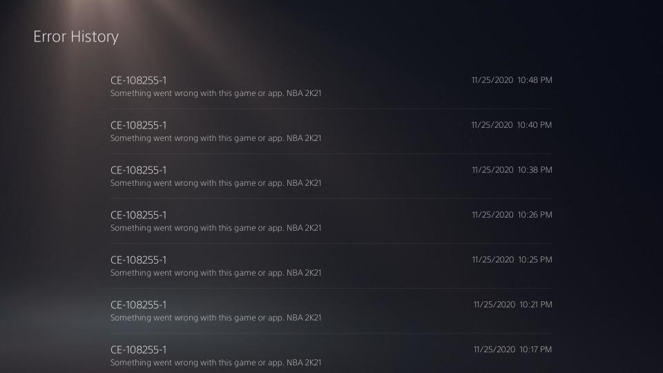 A screen capture of my error history. / Credit: Sony