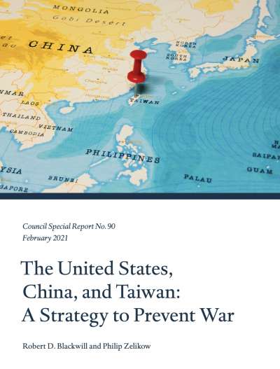 〈美國、中國與台灣：一項預防戰爭的策略〉（The United States, China, and Taiwan: A Strategy to Prevent War）報告封面。