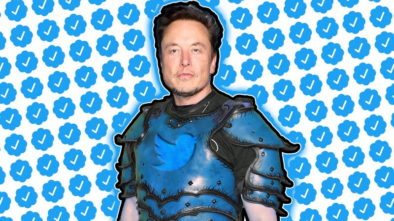 Image of Elon Musk surrounded by blue checkmarks