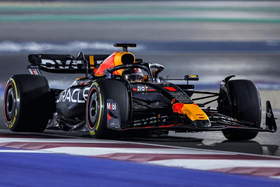 Red Bull Racing's Dutch driver Max Verstappen drives during the Qatari Formula One Grand Prix at Lusail International Circuit on October 8, 2023. (Photo by KARIM JAAFAR / AFP) (Photo by KARIM JAAFAR/AFP via Getty Images)