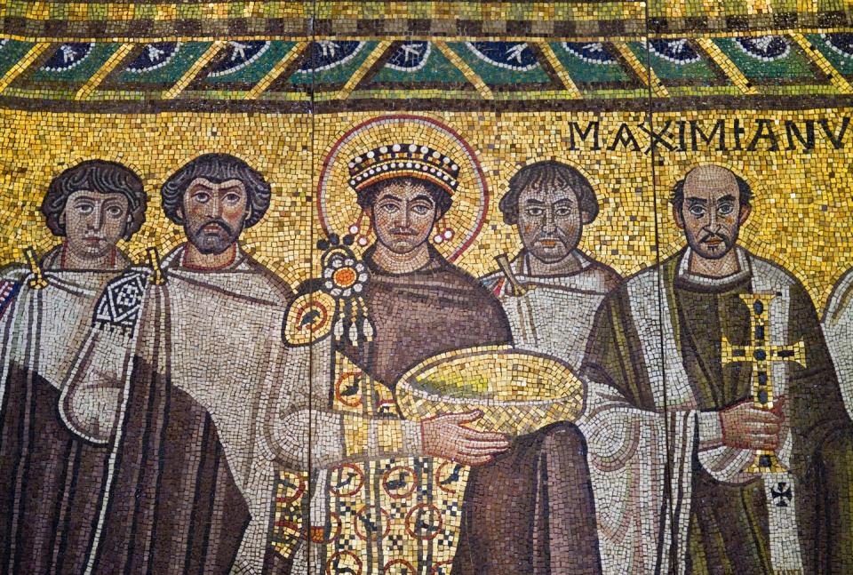 <span class="caption">Inspiration for a mob of angry white men?</span> <span class="attribution"><a class="link " href="https://www.gettyimages.com/detail/photo/detail-of-byzantine-mosaic-of-emperor-justinian-and-royalty-free-image/583742730?adppopup=true" rel="nofollow noopener" target="_blank" data-ylk="slk:Richard T. Nowitz/Getty Images;elm:context_link;itc:0;sec:content-canvas"> Richard T. Nowitz/Getty Images</a></span>