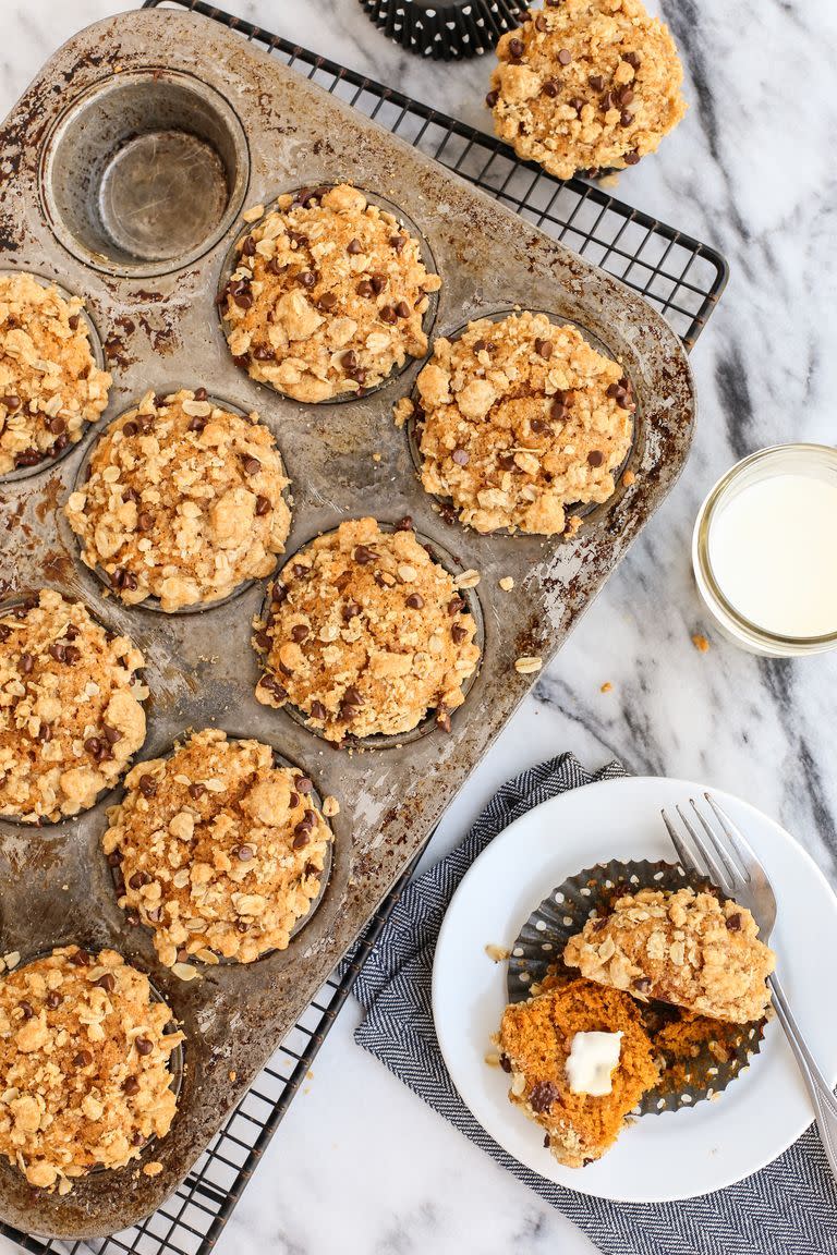 <p>We can't think of a better way to enjoy a chilly fall morning than with these extra-moist pumpkin muffins with a crispy, buttery streusel on top. Yep, it's gonna be a good day.</p><p><em><a href="https://www.thepioneerwoman.com/food-cooking/recipes/a81087/pumpkin-muffins-with-oats-and-chocolate-streusel/" rel="nofollow noopener" target="_blank" data-ylk="slk:Get the recipe from The Pioneer Woman »;elm:context_link;itc:0;sec:content-canvas" class="link ">Get the recipe from The Pioneer Woman »</a></em></p>