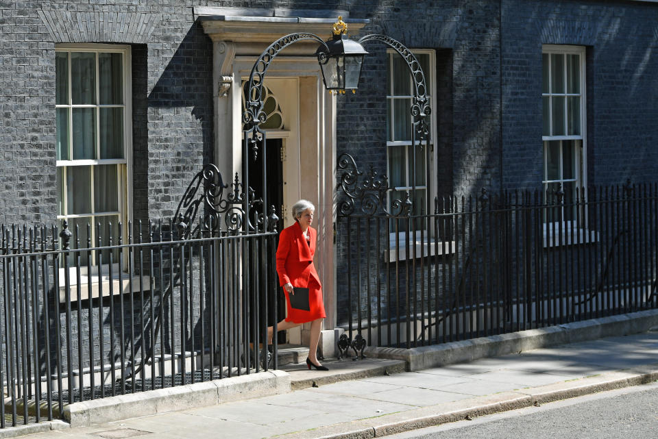 Prime Minister Theresa May making a statement outside at 10 Downing Street in London.