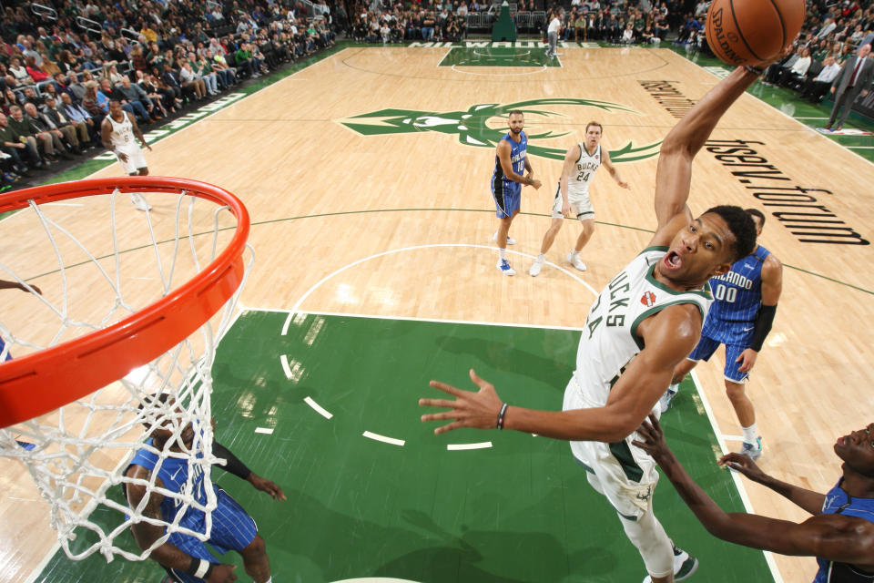 Giannis Antetokounmpo has guided the Milwaukee Bucks to the best record in the NBA and, shockingly, into a destination for top free agents. (Getty)
