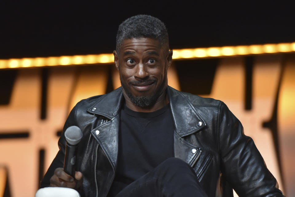 Ahmed Best participates during the "Star Wars: Phantom Menace 20th Anniversary Celebration" panel on day 4 of the Star Wars Celebration at Wintrust Arena on Monday, April 15, 2019, in Chicago. (Photo by Rob Grabowski/Invision/AP)