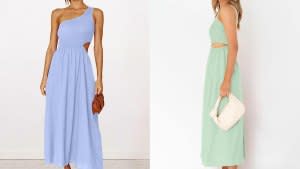 KIRUNDO Sleeveless One Shoulder Smocked Maxi Dress