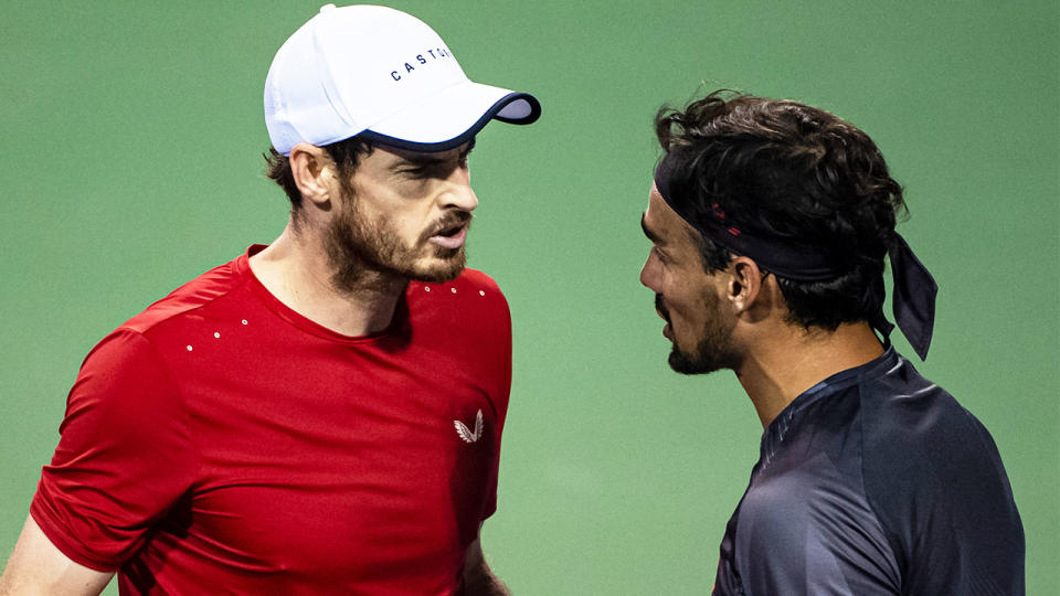 Andy Murray getting angry at Fabio Fognini after a point at the Shanghai Rolex Masters.