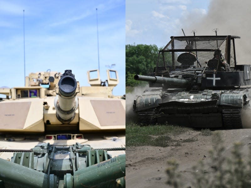 A US-made M1 Abrams tank (L) and a Russian-made T-72 (R)