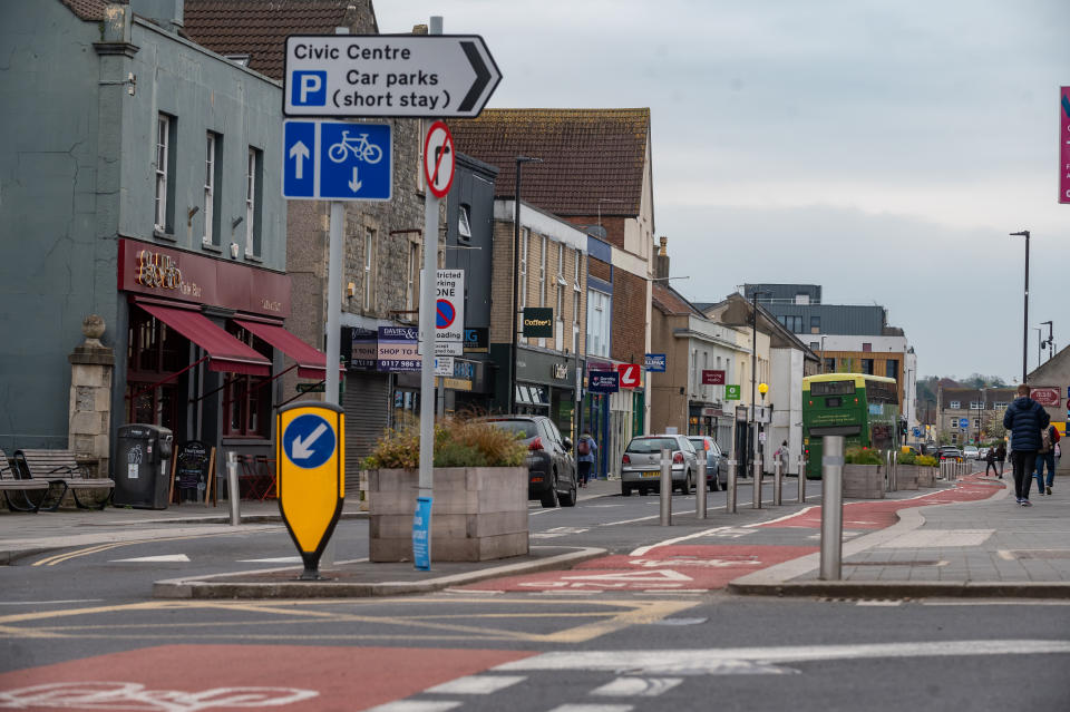 The cycle lane on Keynsham High Street. (SWNS)