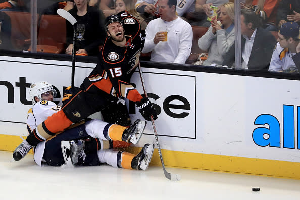 ANAHEIM, CA - APRIL 27: Game Seven of the Western Conference First Round during the 2016 NHL Stanley Cup Playoffs at the Honda Center on April 27, 2016 in Anaheim, California. (Photo by Sean M. Haffey/Getty Images)