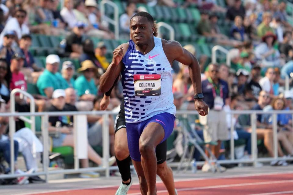 Christian Coleman, a former college star at Tennessee who has been serving as a volunteer assistant coach at UK, put up Thursday’s fastest time in the men’s 100-meter preliminaries. Kirby Lee/USA TODAY NETWORK