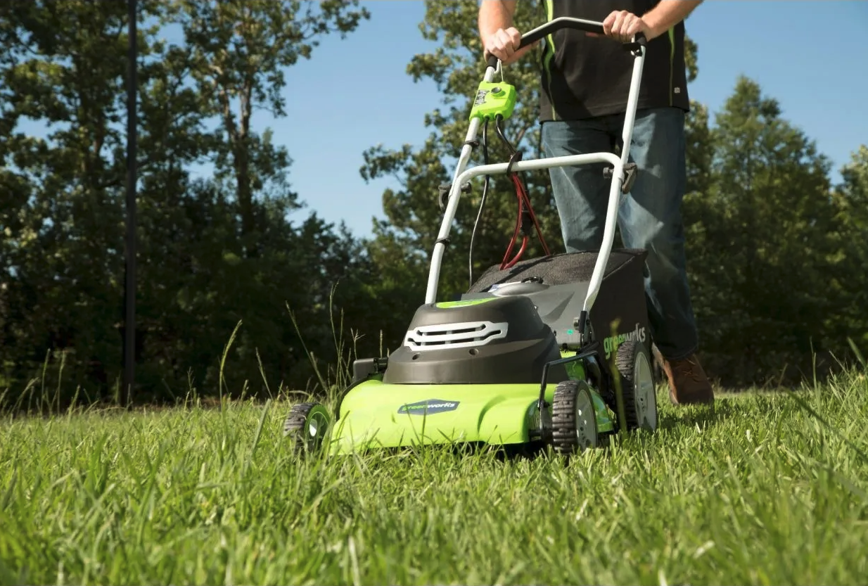 Save 32% on the Greenworks 12 Amp Corded 20-Inch Lawn Mower. Image via Greenworks.