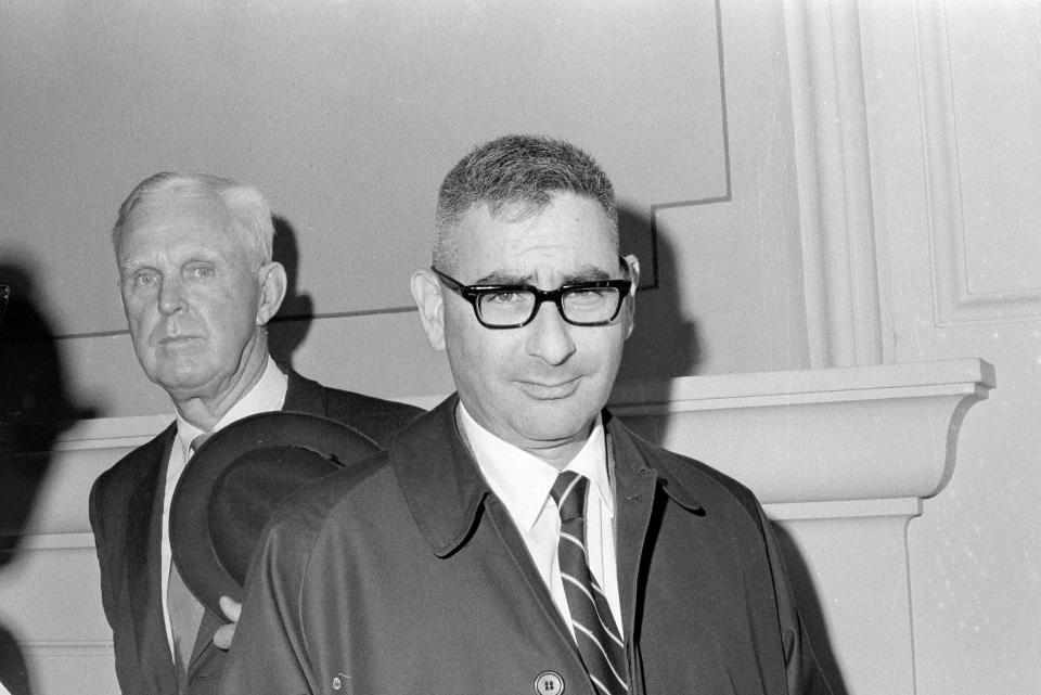 Dr. Werner Spitz, the deputy chief medical examiner from Baltimore, is shown after testifying during the second day of a hearing on a petition to exhume the body of Mary Jo Kopechne for an autopsy, in Wilkes-Barre, Pa., Oct. 21, 1969. Dr. Spitz took the stand and testified that an autopsy on the body would not prove anything. Kopechne died when the car, driven by Senator Edward Kennedy, plunged off the Dike Bridge into the channel between Chappaquiddick Island and Martha's Vineyard, Mass.