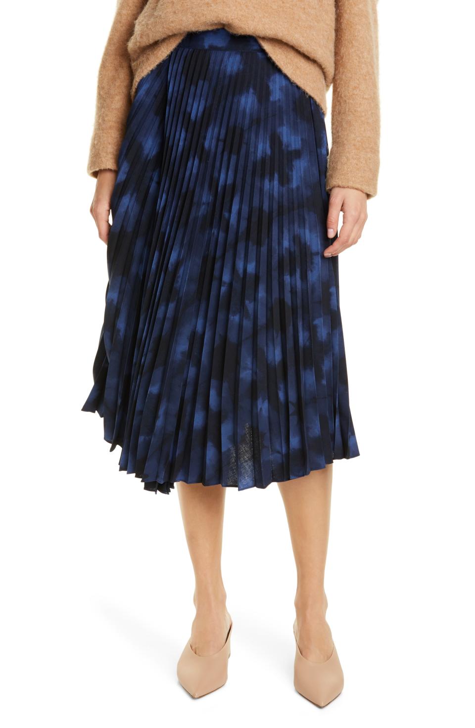 VINCE Tie Dye Pleated Skirt