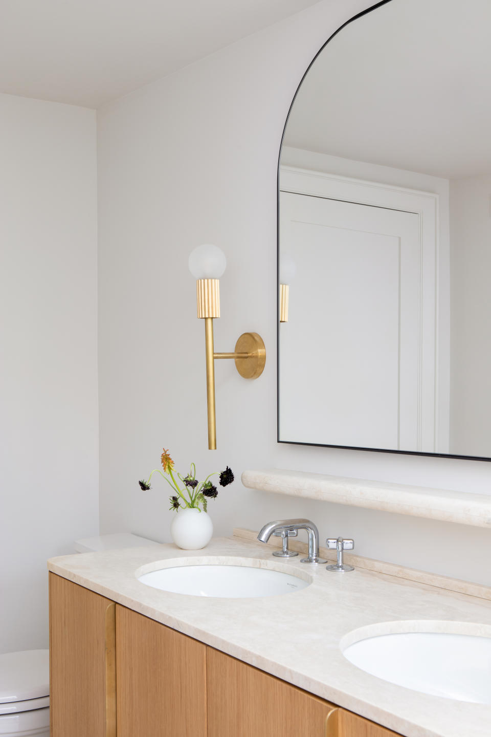 A wood and stone vanity unit