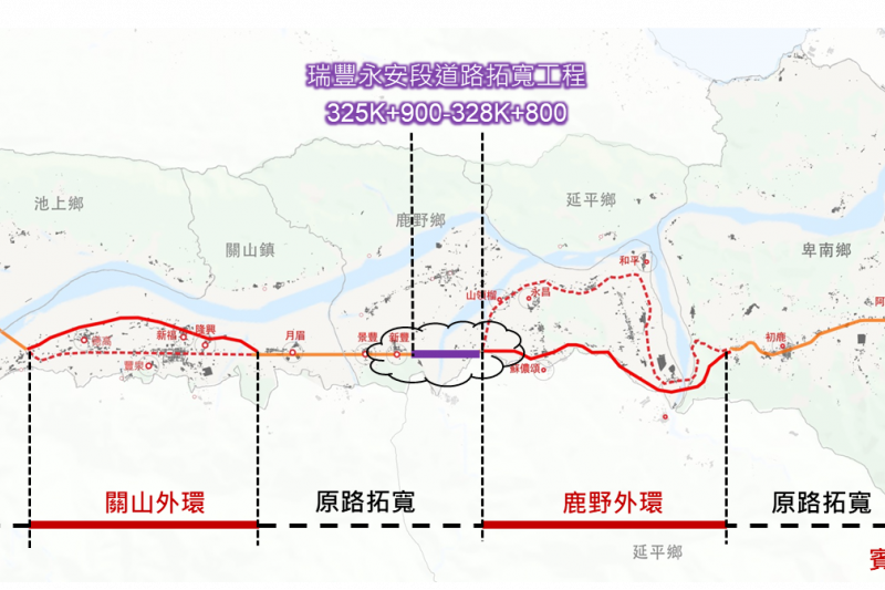 台9線將花東景觀大道計畫台東段路線規劃圖。（公路總局提供）