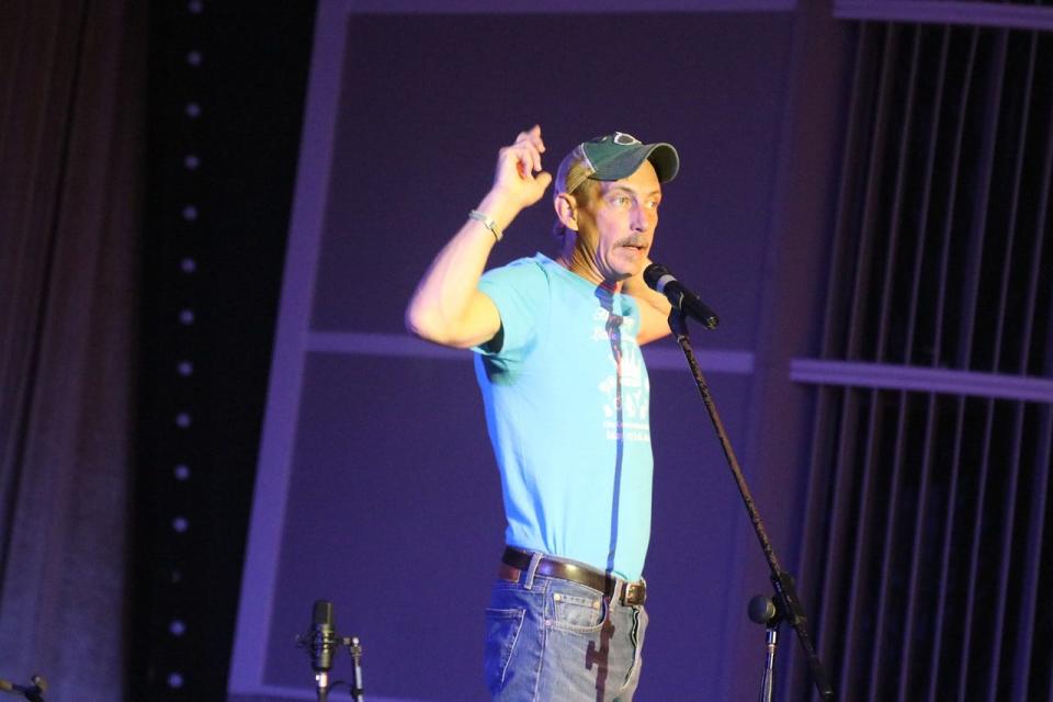 Storyteller Bil Lepp performing at the Flatwater Tales Storytelling Festival, held June 3-4, 2022 at the Historic Grove Theater in Oak Ridge.