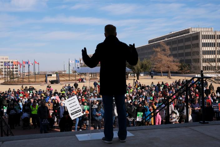 U.S. Sen. James Lankford speaks Saturday to a group at the state Capitol during the the March for Life anti-abortion event in Oklahoma City.