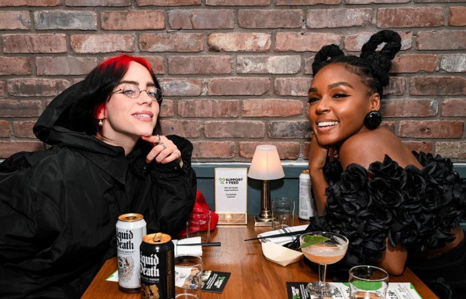 LOS ANGELES, CALIFORNIA - OCTOBER 24: (L-R) Billie Eilish and Janelle Monáe attend Support + Feed's 2023 fall fundraiser at APB/NikuNashi on October 24, 2023 in Los Angeles, California. (Photo by Michael Kovac/Getty Images for Support + Feed)