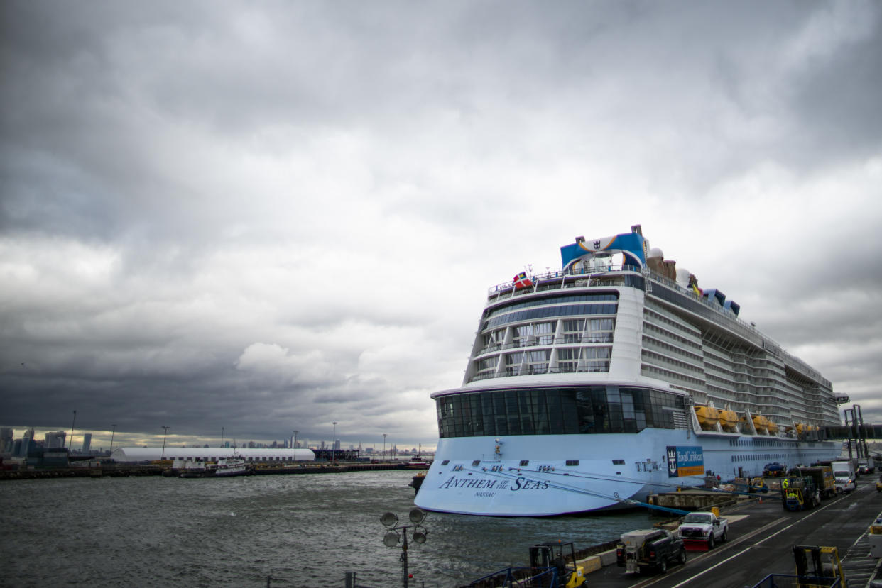 BAYONNE, NJ - FEBRUARY 07: The Royal Caribbean Cruise Ship Anthem of the Seas is docked at Cape Liberty port on February 7, 2020 in Bayonne, New Jersey. (Photo by Eduardo Munoz Alvarez/Getty Images)