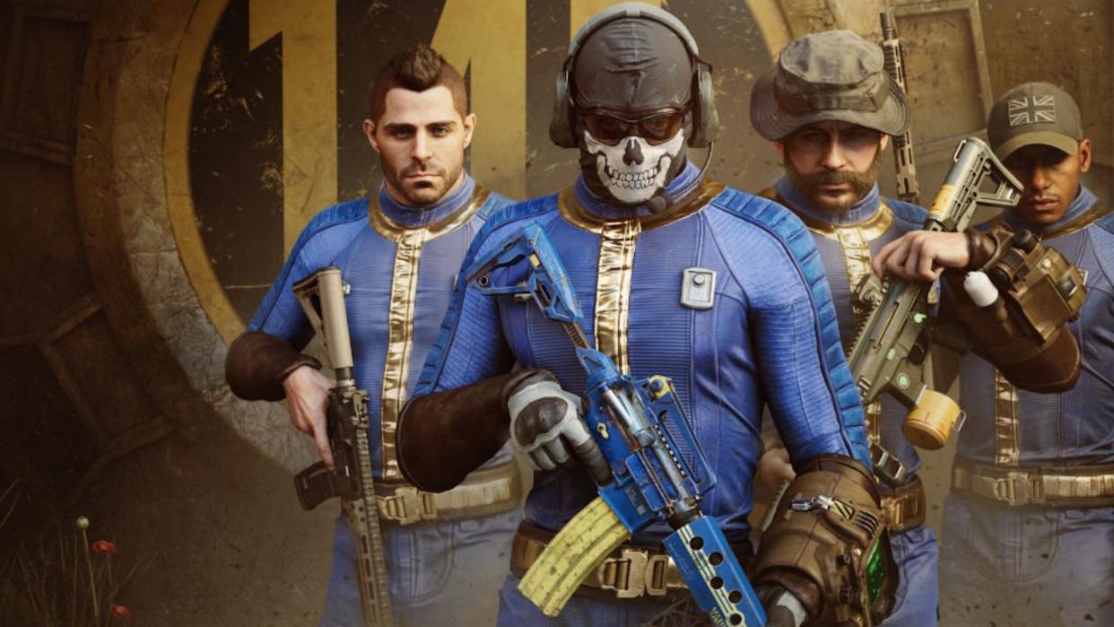  Image of Price, Ghost, Soap, and Gaz in Fallout uniforms. 