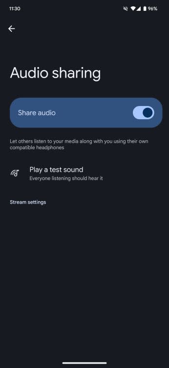 Audio sharing settings in Android 15