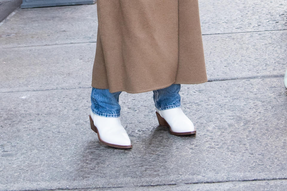 Katie Holmes, booties, western, denim, wool, New York.