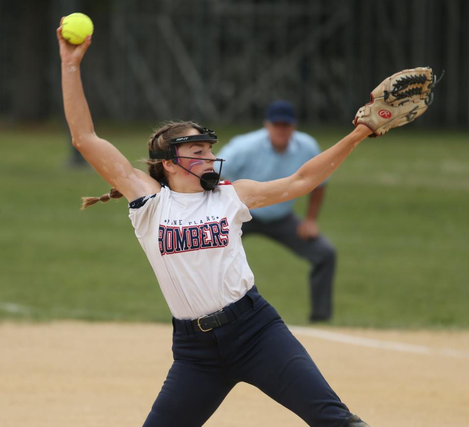 Pine Plains' Lindsay Farinaccio pitching during the Section 9 class C softball final versus SS Seward on June 11, 2021. 