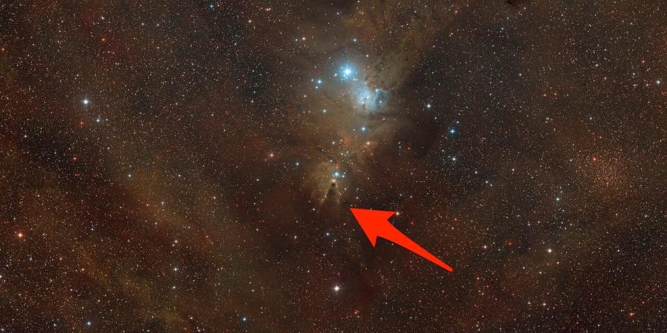 An annotated picture shows the Cone Nebula on a wide field picture of the sky.