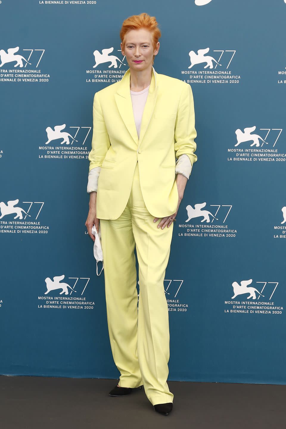 <p><strong>3 September</strong> The actress wore a lemon-yellow tailored Haider Ackermann suit to the movie's photocall earlier in the day.</p>