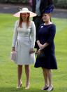 <p>Princess Beatrice chose a gray long sleeve wrap dress and wide brimmed pink hat while attending the fourth day of <a href="https://www.townandcountrymag.com/style/fashion-trends/g21614719/best-hats-royal-ascot-2018-photos/" rel="nofollow noopener" target="_blank" data-ylk="slk:Royal Ascot;elm:context_link;itc:0;sec:content-canvas" class="link ">Royal Ascot</a> alongside her mom, Sarah Ferguson.</p>