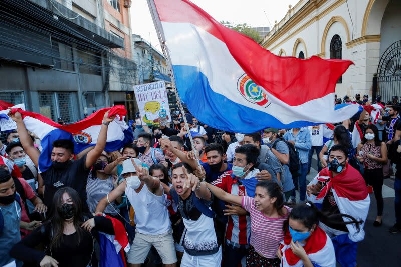 Paraguayans protest against President Mario Abdo Benitez's health policies in Asuncion