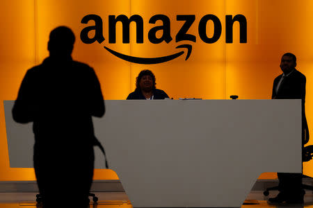 The front desk of the Amazon office is pictured in the Manhattan borough of New York, New York, U.S., May 1, 2019. REUTERS/Carlo Allegri