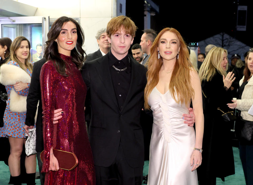 NEW YORK, NEW YORK - MARCH 05: (L-R) Aliana Lohan, Dakota Lohan and Lindsay Lohan attend the screening of Netflix's "Irish Wish" at Paris Theater on March 05, 2024 in New York City. (Photo by Dia Dipasupil/WireImage)