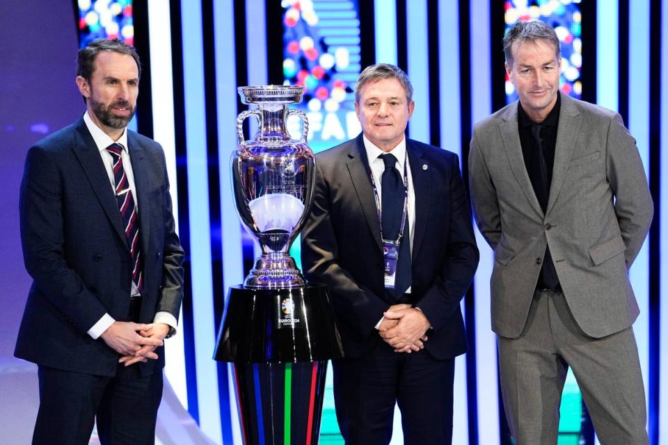 Gareth Southgate, Dragan Stojkovic and Kasper Hjulmand (AP)