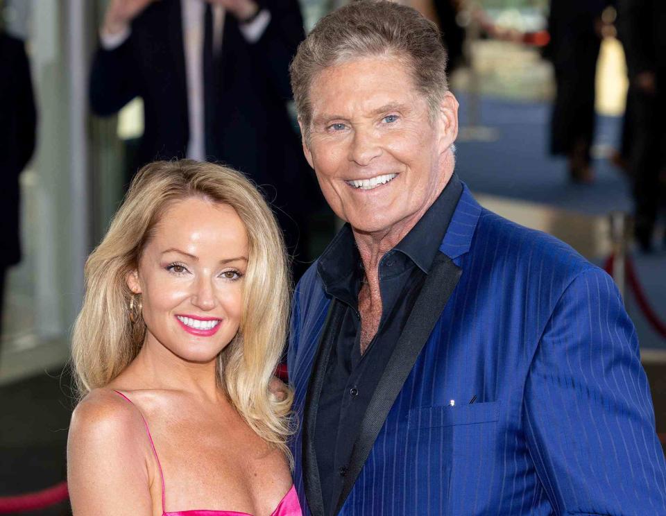 <p>Arnold Jerocki/WireImage</p> David Hasselhoff and Hayley Roberts during the 61st Monte Carlo TV Festival in 2022.