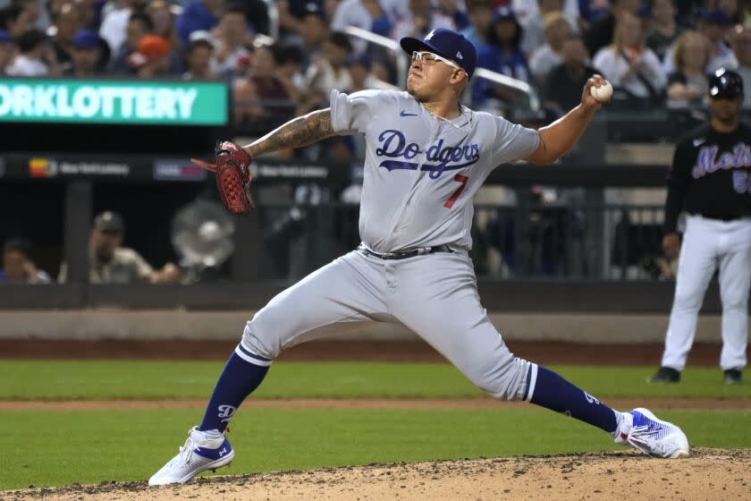 Los Angeles Dodgers pitcher Julio Urias delivers against the New York Mets during the fourth inning.