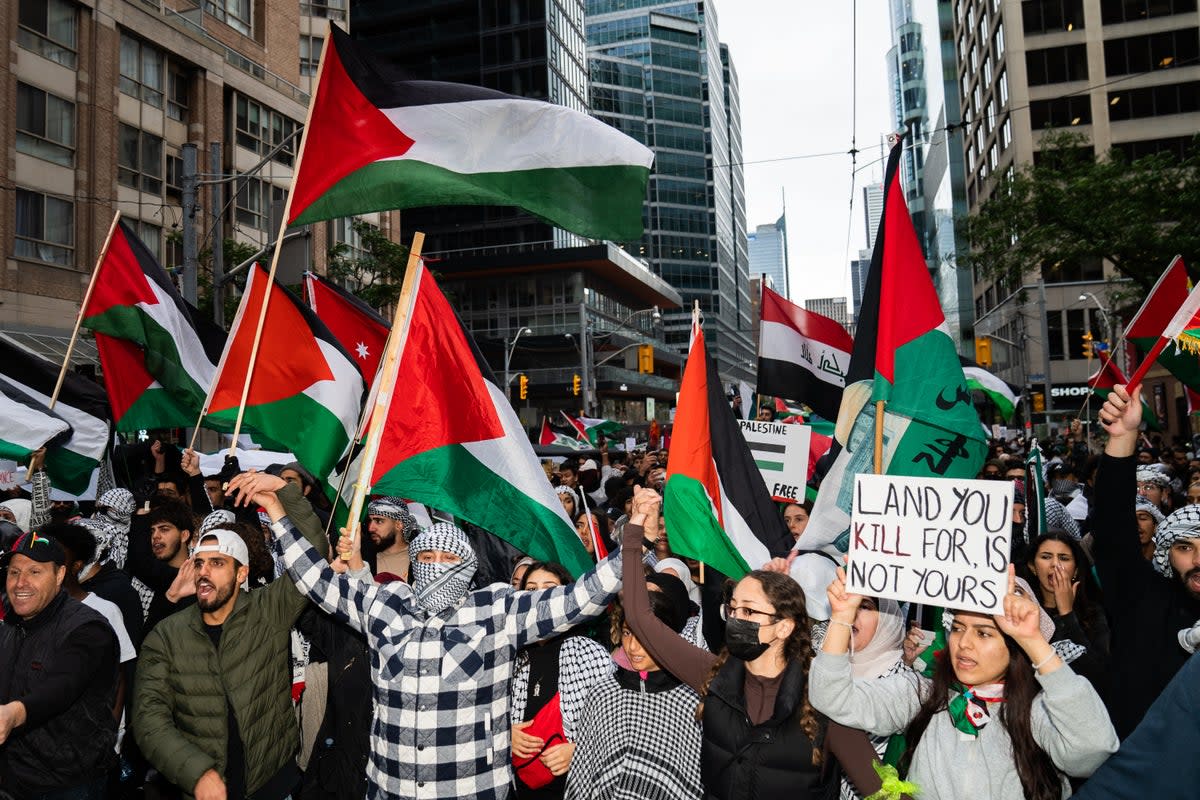 Pro-Palestinian demonstrators participate in a rally in Toronto (Getty Images)