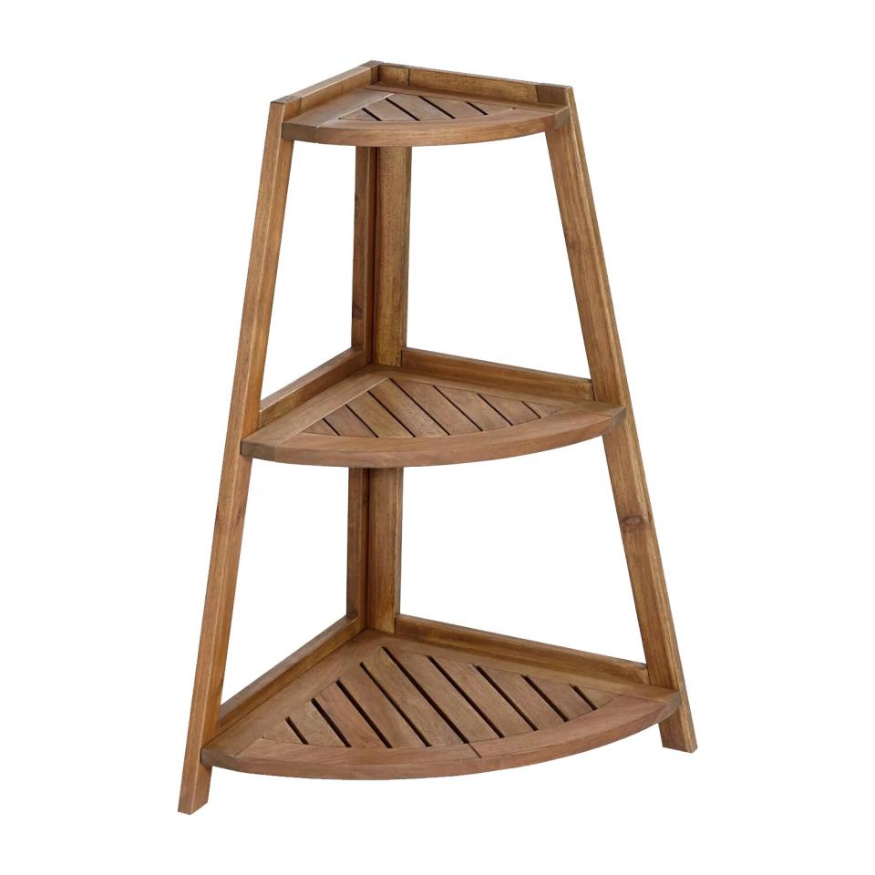 wooden three-shelf plant stand